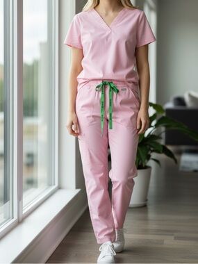 Women's Pink V-Neck Scrub Set